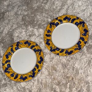 Lot of 2 Quadrifoglio Vibrant Grape Vine Patterned Salad Plates Made in Italy
